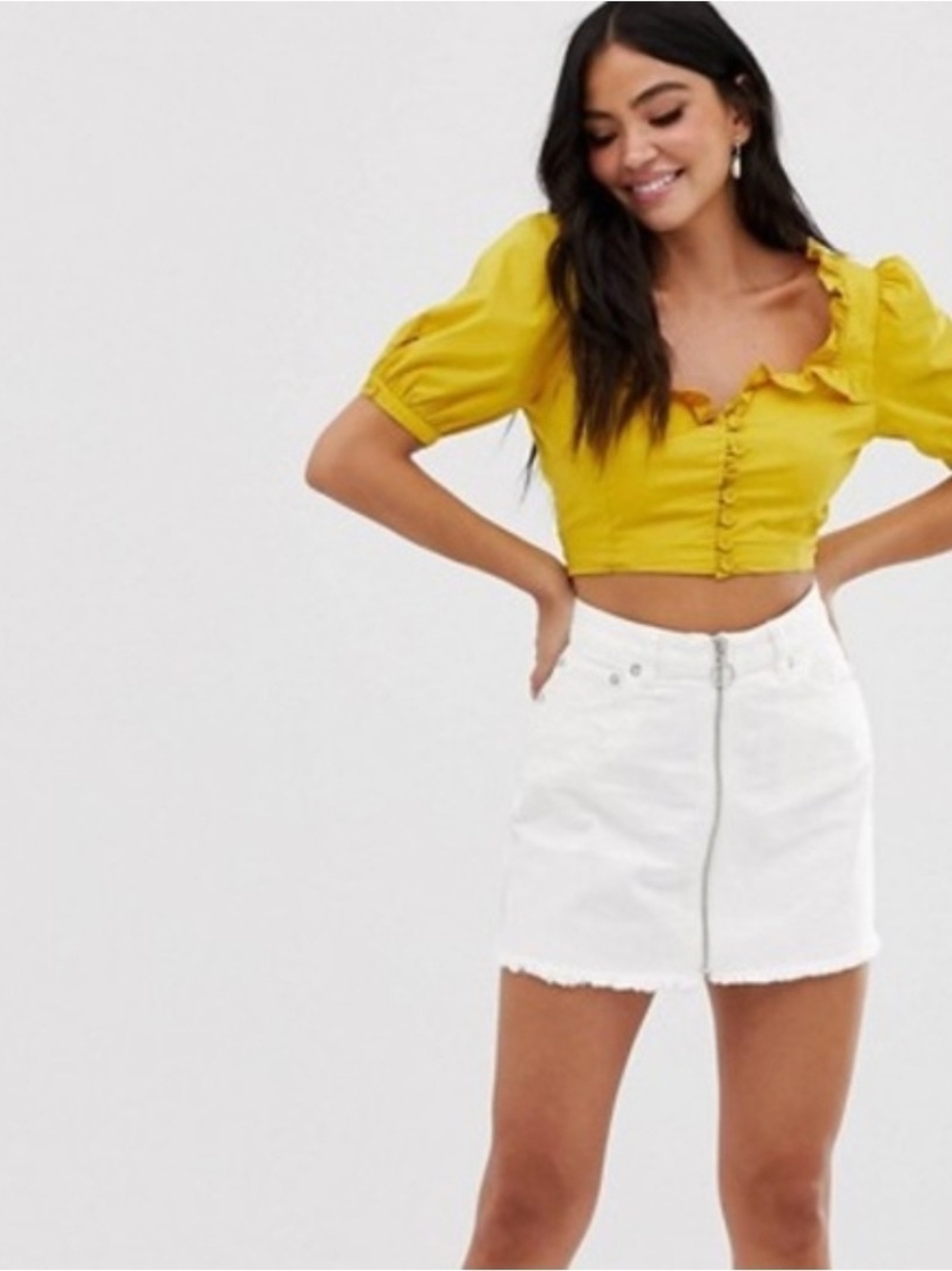 We The Free White Zip-Front Denim Skort